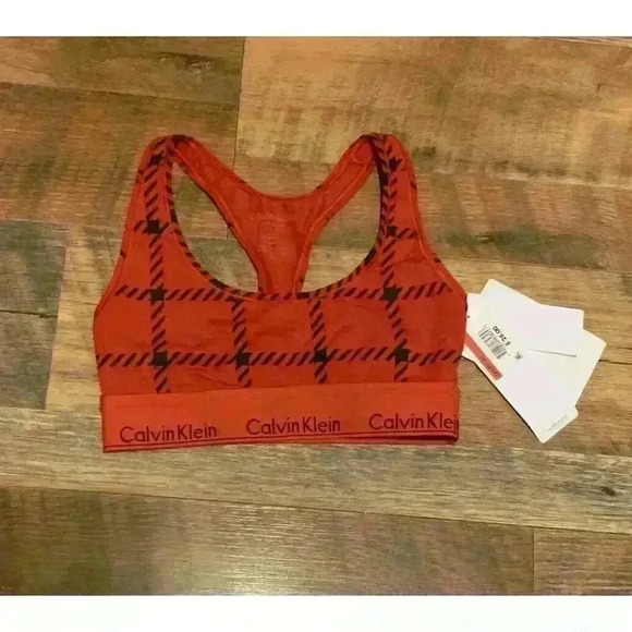 CALVIN KLEIN Women's Unlined Bralette Red Black Plaids Sports Bra‎ Size XS - Picture 3 of 4